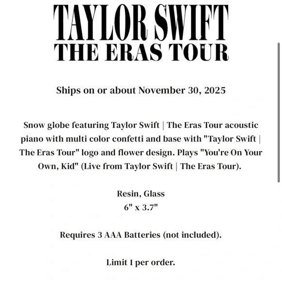 Eras Tour Snow Globe Taylor Swift Acoustic Piano Snowglobe Holiday Collection - Picture 16 of 16